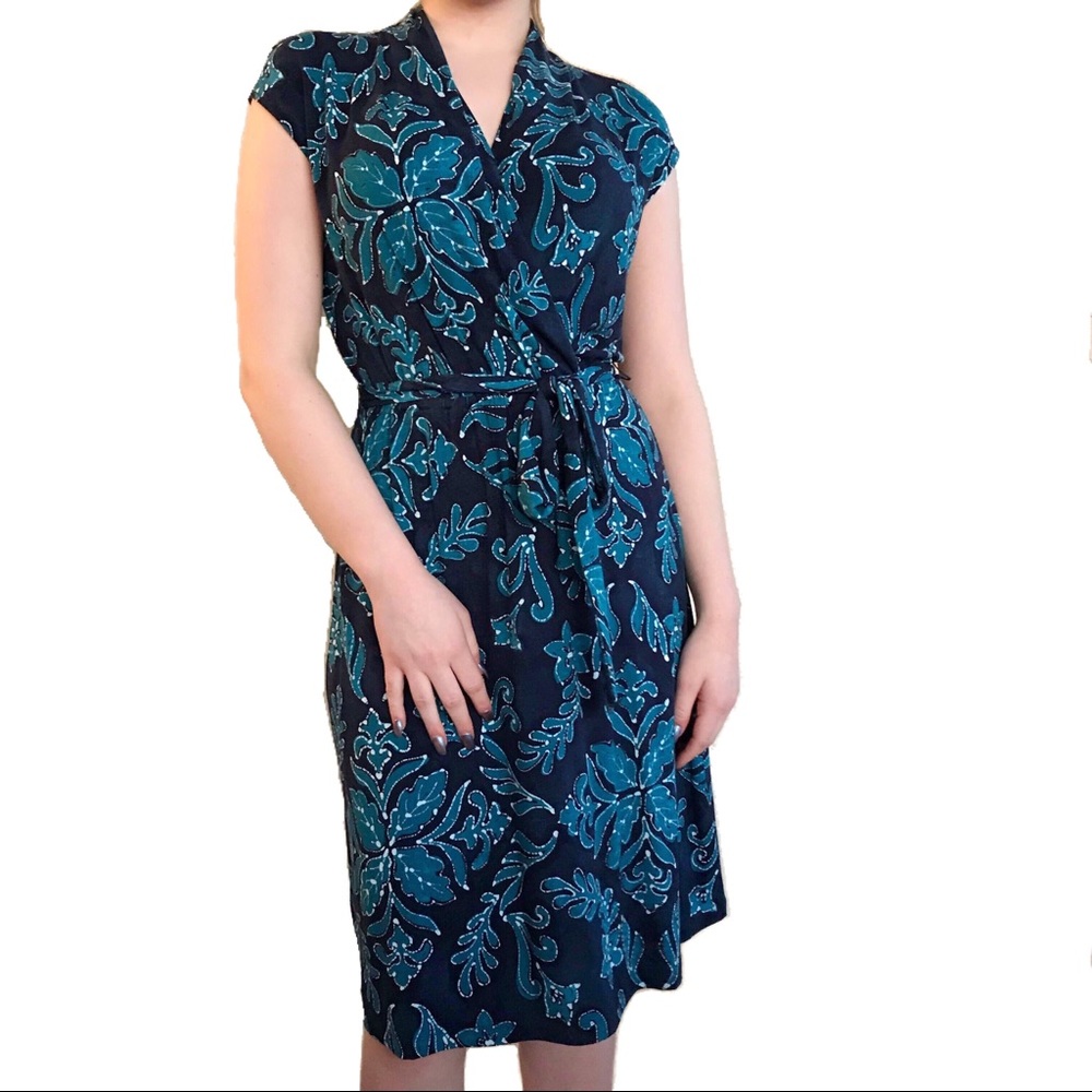Tommy Bahama Indigo Flora Blue Faux Wrap Dress S/P